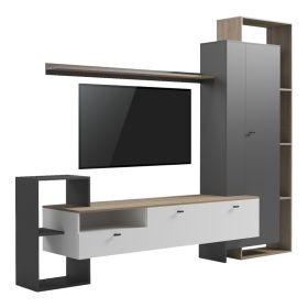 Σύνθετο σαλονιού Ferefia σε sonoma με λευκή και γκρι απόχρωση 240x45.5x189.5εκ