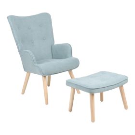 Πολυθρόνα με υποπόδιο Melisia βεραμάν ύφασμα και ξύλινο πόδι σε φυσική απόχρωση 59x67x94εκ