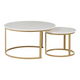 Τραπέζια σαλονιού Solme I 2τεμ σε λευκή μαρμάρου απόχρωση με χρυσά μεταλλικά πόδια