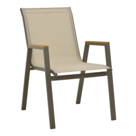 Πολυθρόνα Azelie στοιβαζόμενη σαμπανιζέ αλουμίνιο και textilene σε ανοιχτή γκρι απόχρωση 56x75x88εκ