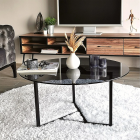 Τραπεζάκι σαλονιού Bartolome Στρογγυλό Μέταλλο/Γυαλί Φιμέ Φ75x42cm