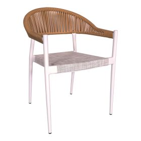 Πολυθρόνα αλουμινίου Elation στοιβαζόμενη λευκός σκελετός-textilene φυσικό rattan 56x52x76εκ