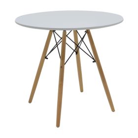 Τραπέζι Julita MDF λευκό-πόδια σε φυσική απόχρωση Φ80x73εκ