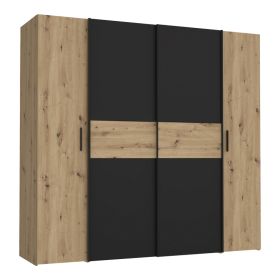 Ντουλάπα ρούχων Bekerk τετράφυλλη μαύρο-oak μελαμίνης 200x61.5x190.5εκ