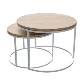 Τραπέζια σαλονιού Solme σετ 2τεμ λευκό μέταλλο και μελαμίνη σε φυσική απόχρωση