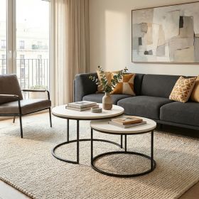 Τραπέζι σαλονιού Solme σετ 2τεμ κρεμ-πόδι μαύρο μέταλλο