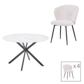 Τραπεζαρία Karg-Stoyen 5τεμ λευκό ύφασμα - λευκό-μπεζ μαρμάρου Φ120x75εκ