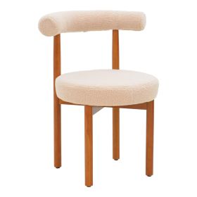 Καρέκλα Fenza μπεζ μπουκλέ ύφασμα-πόδι ξύλο οξιάς σε καρυδί απόχρωση 60x54x75εκ