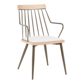 Πολυθρόνα Posse μέταλλο μπρονζέ-white wash ξύλο-μπεζ ύφασμα 52x59x83εκ