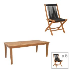 Τραπεζαρία σετ 7τεμ. Banou-Mady teak ξύλο σε φυσική-μαυρη απόχρωση 200x100x75εκ