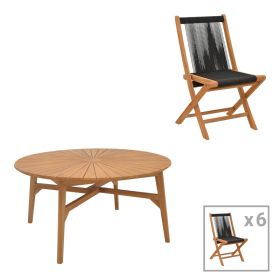 Τραπεζαρία 7τεμ. Banou-Colen teak ξύλο σε φυσική-μαυρη απόχρωση Φ150x75εκ