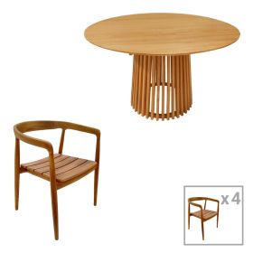 Τραπεζαρία 5τεμ Noody-Kenda I teak ξύλο σε φυσική απόχρωση Φ120x75