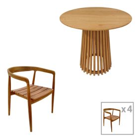 Τραπεζαρία 5τεμ Noody-Kenda I teak ξύλο σε φυσική απόχρωση Φ80x75