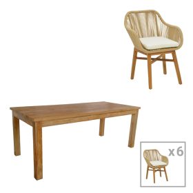 Τραπεζαρία Kalie-Wooly σετ 7τεμ σε φυσική-μπεζ απόχρωση 220x90x75εκ