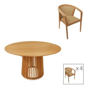 Τραπεζαρία Granny-Kenda I σετ 5τεμ σε φυσική-μπεζ απόχρωση Φ120x75εκ