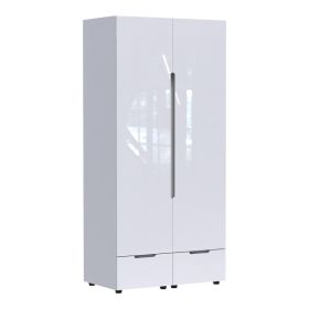 Ντουλάπα δίφυλλη Afina mdf σε λευκή glossy απόχρωση 100x57x213εκ