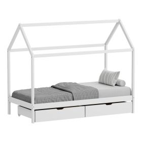 Παιδικό κρεβάτι Mellin τ. Montessori με 2 συρτάρια ξύλο πεύκου σε λευκή απόχρωση 90x190εκ