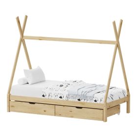 Παιδικό κρεβάτι Lalitto τ. Montessori με 2 συρτάρια ξύλο πεύκου σε φυσική απόχρωση 90x190εκ