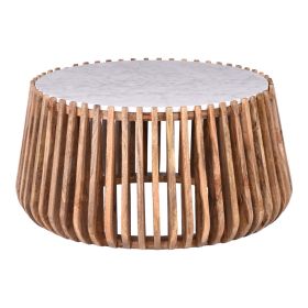 Τραπέζι σαλονιού Mable mango ξύλο σε φυσική απόχρωση με επιφάνεια μαρμάρου Φ80x45εκ