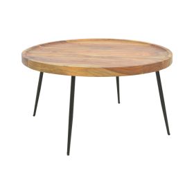 Τραπέζι Tavolo μασιφ ξύλο sheesham σε καρυδί απόχρωση με μαύρα μεταλλικά πόδια Φ75x39εκ