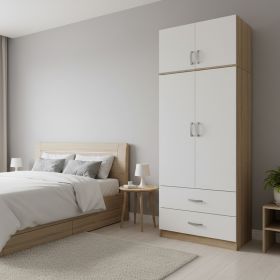 Ντουλάπα δίφυλλη με 2 συρτάρια και πατάρι Lego σε oak-λευκή απόχρωση 80x42x240εκ