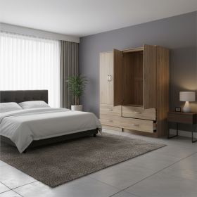 Ντουλάπα τετράφυλλη με συρτάρια Lego sonoma 160x42x180εκ