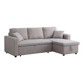Γωνιακός αναστρέψιμος καναπές κρεβάτι Kamore με αποθηκευτικό χώρο μπεζ ύφασμα 223x146x85εκ