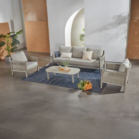 Σαλόνι εξωτερικού χώρου Feralda ανθρακί αλουμίνιο-rope με ύφασμα σε ανθρακί απόχρωση