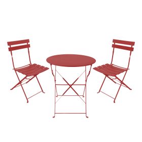 Τραπεζαρία Bistro σετ 3τεμ μεταλλική αναδιπλούμενη σε terracotta απόχρωση Φ60x71εκ