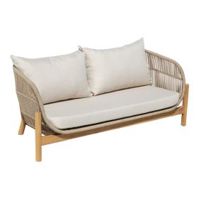 Καναπές 2θέσιος Verilan μασίφ ξύλο ακακίας-ύφασμα σε φυσική-μπεζ απόχρωση 163x77x70εκ