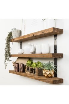 Ραφιέρα Τοίχου Barak Μέταλλο/Μασίφ Ξύλο 60x10x45cm