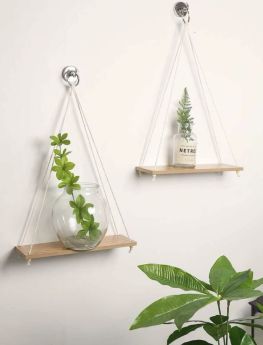 _ Alina Ξύλινο Ράφι Με Σχοινί